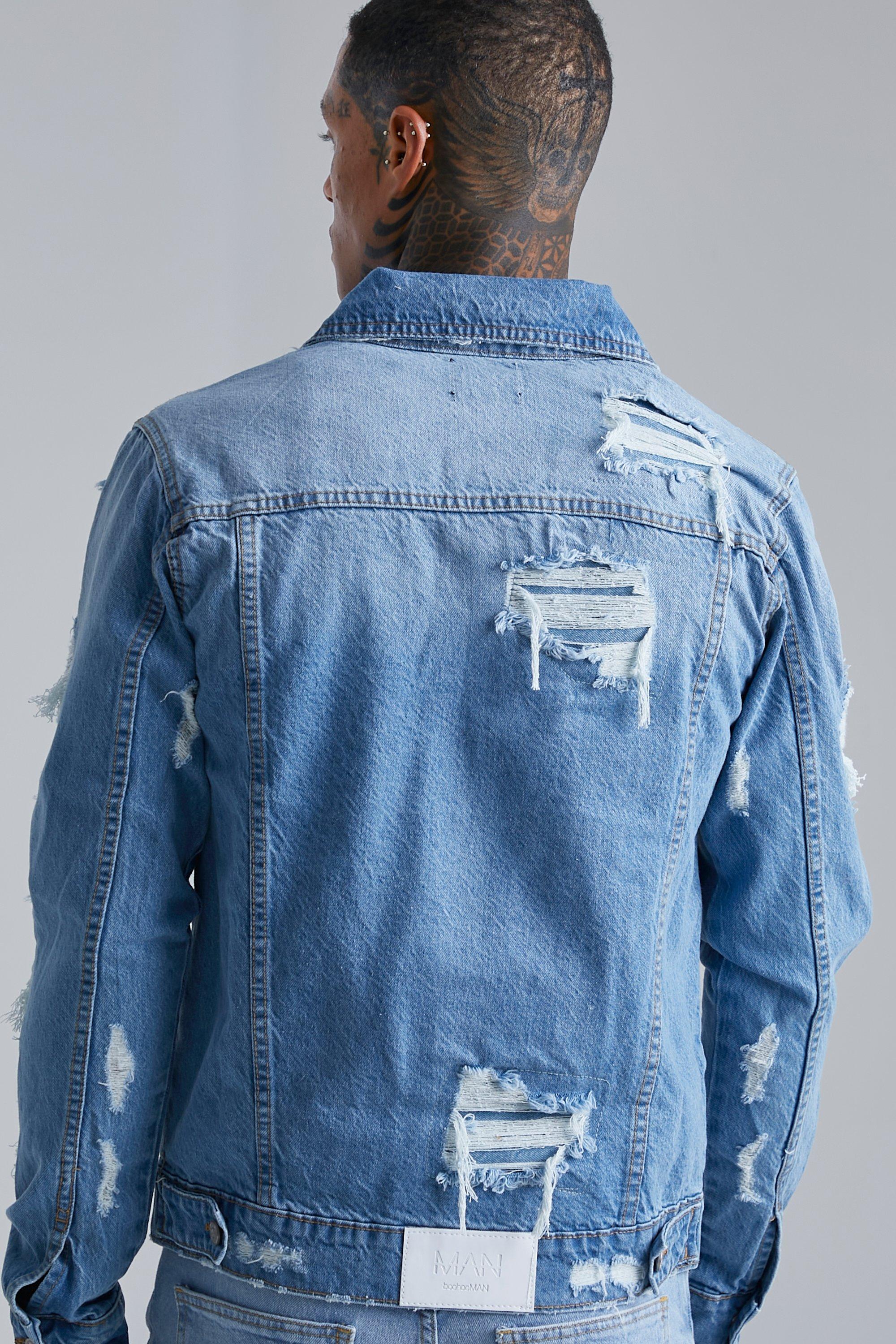 Cheap ripped denim jacket best sale